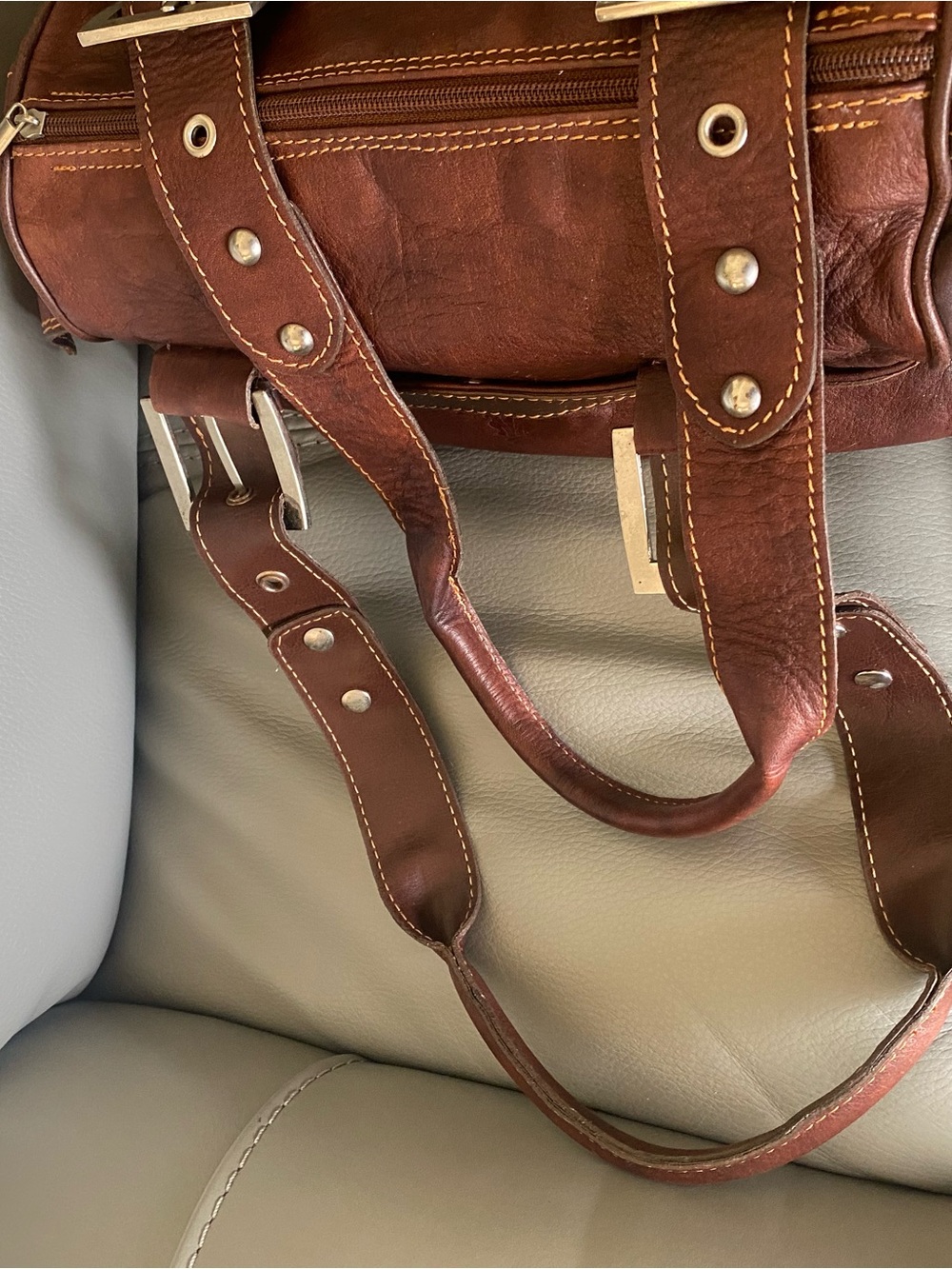 Vintage Y2K Vera Pelle Italian Brown Leather Shoulder Bag with Buckle Straps - Picture 7 of 10
